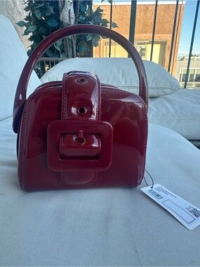 Charles & Keith Patent Leather Top-Handle Bag in Deep Burgundy (ITZY collab)